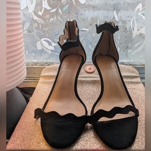 J. Crew Black Scalloped Heels